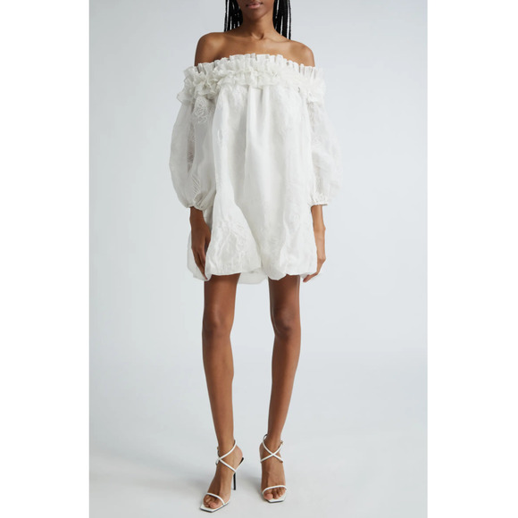 Cinq à Sept Women Nava Floral Embroidery Off the Shoulder Minidress Ivory Size 6